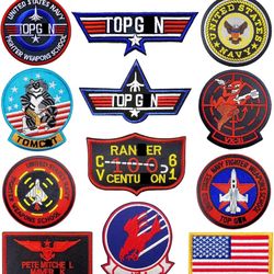 【Iron On/Hook & Loop】 12 PCS Top Gon Patches Pilot Morale Patch Military Patches Airsoft Patch Flight Patch for Jackets Tactical Patches for Backpacks