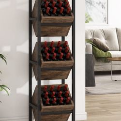 JW0237 Industrial Wine Rack, 3 Tier Freestanding Wine Storage Stand