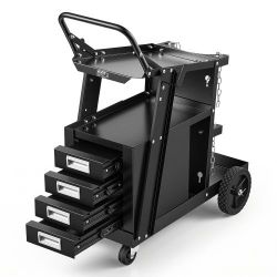 Welding Cart, 2-Tier 4 Drawers Welder Cart with 265 LBS Weight Capacity, 360° Swivel Wheels, Tank Storage Safety Chains, Heavy Duty Rolling MIG Welder