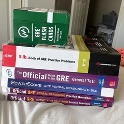 GRE prep books and cards