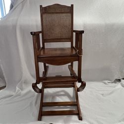 Antique Childs Rocking Chair High Chair Vintage Unique Wicker Back Adjustable
