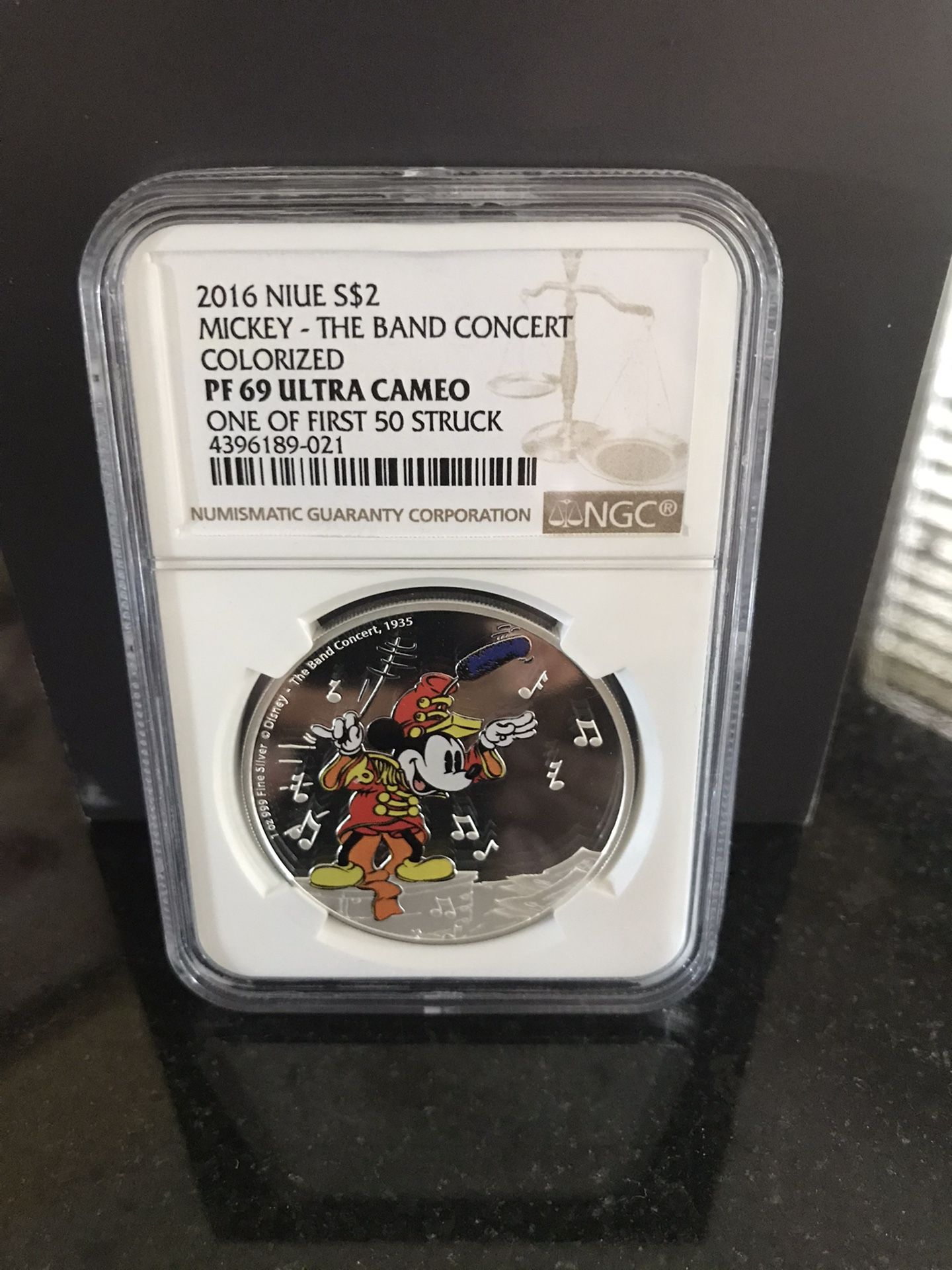 2016 Mickey Band Concert 1 oz Silver Colorized Proof $2 NGC PF69