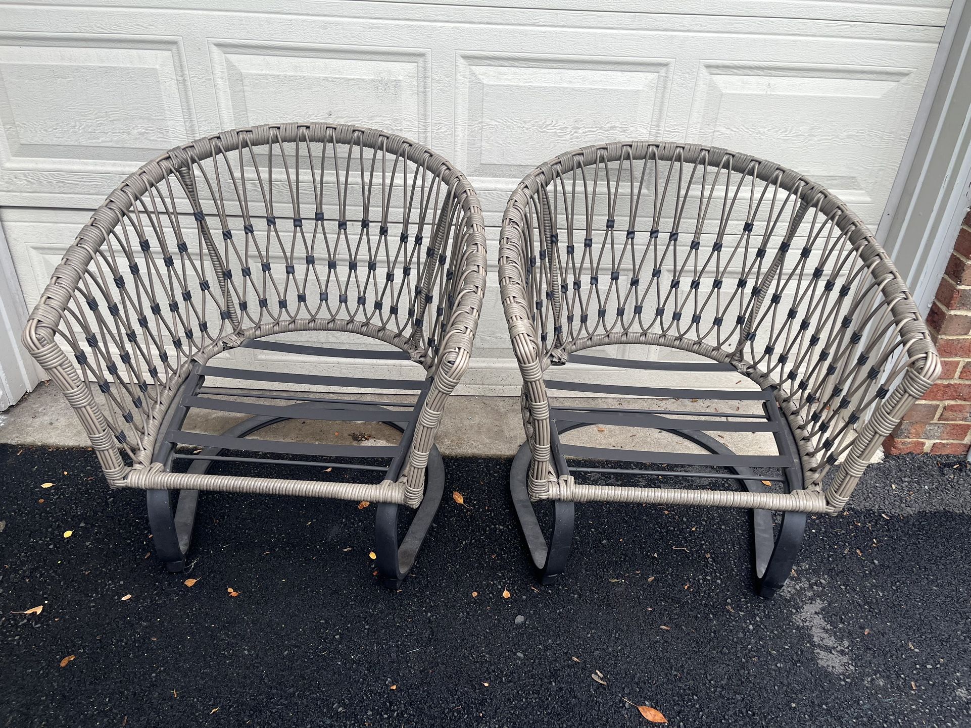 Set of 2 Wicker Steel Frame C-Spring Outdoor Chairs