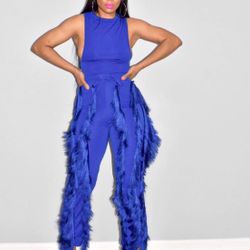 Blue Fringe Pant Set 