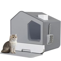 Extra Large Enclosed Cat Litter Box Pets Stain Resistant Anti-Splashing Gray