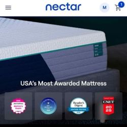 Barely Used Nectar Premium Hybrid Queen Mattress & Adjustable Frame With Massage, Lights, USB, & Warranty