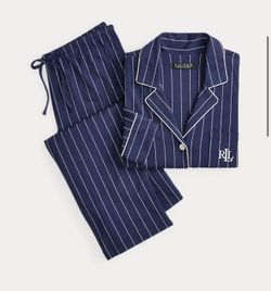 Lauren Ralph Lauren Striped Cotton Jersey Pajama Set black size M