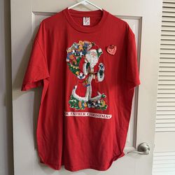 Vintage Jerzees Father Christmas Holiday Santa T-Shirt Size XL Red