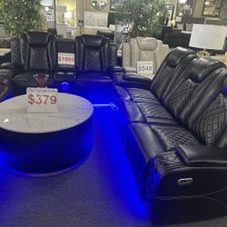 Brand New Black/Brown/Biege Power Reclining LED Sofa +Loveseat 2pcs Set