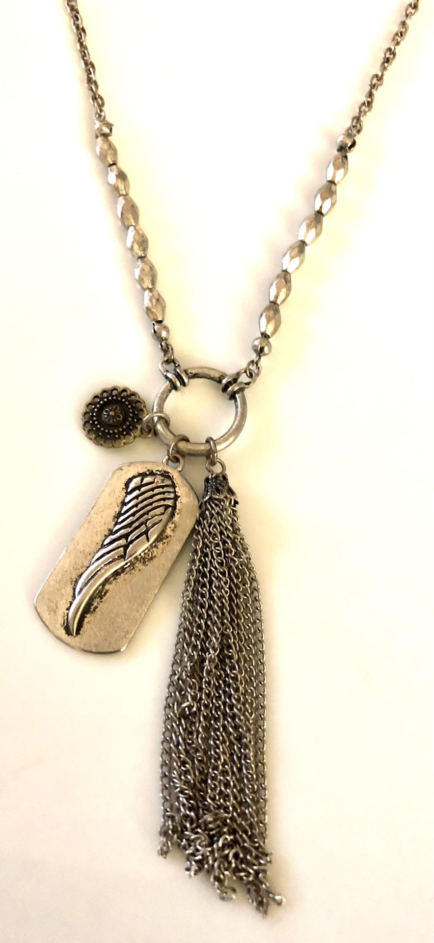 Vintage Silvertone long Necklace With Charms