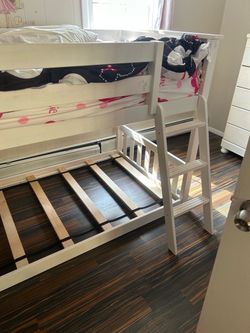 White Wood Twin Bunk Bed with Ladder
