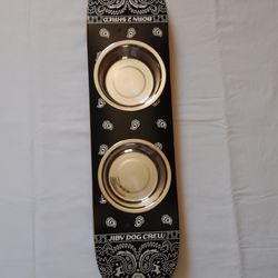 Jiby PAWsley Raised Dog Bowl Skateboard Platform Black White Paisley