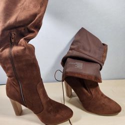 Justfab Jesyna Thigh-High Boots. Size 7.5. Leather Brown. 