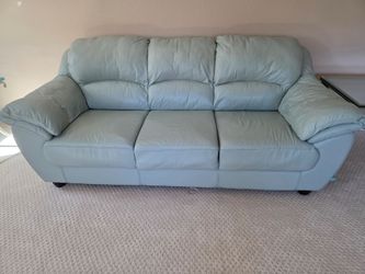 Light Green Leather 3-Seat Sofa and 2-Seat Love  Seat