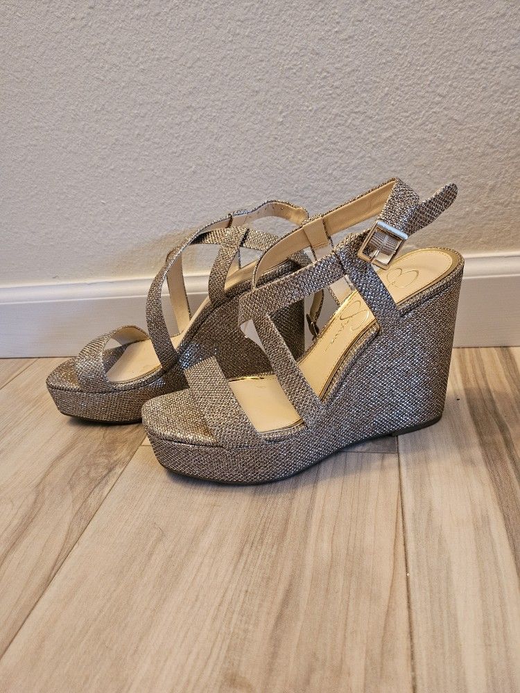 Jessica Simpson Glitter Wedge Heels - 7