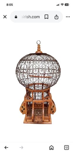 RARE FIND Antiques Vintage WOOD WIRE HOT AIR BALLOON STYLE VICTORIAN DECORATIVE BIRD CAGE