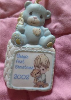 Baby's First Christmas" (Boy) porcelain hanging ornament by Enesco (Item #104204)
vintage Precious Moments