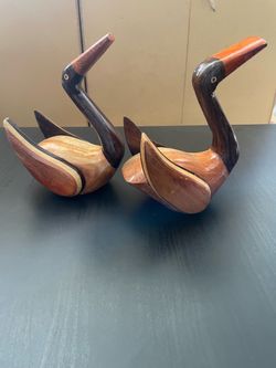 Vintage Pair of Handmade Wooden Duck Figurines