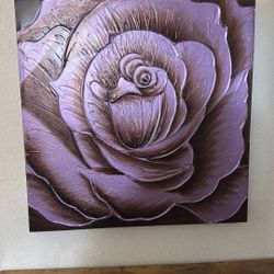 Large Metallic Purple Rose Wall Art 31.5 x 31.5 Textured Floral Decor 