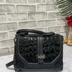 Gothic Medium  Synthetic Leather Black Purse For Women Adjustable Strap Shoulder Bag Or Cross Body  For Any Outfit Designer Vera Wang 