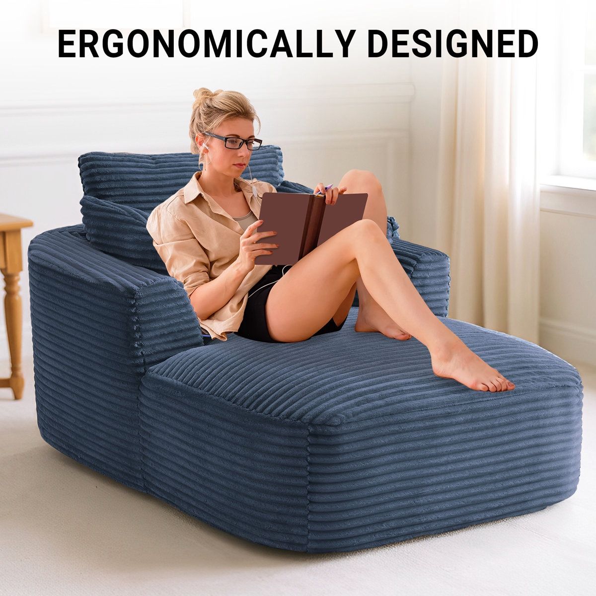 NEW45" Corduroy Chaise Lounge, Fluffy Cloud Couch, Large Square Deep Seat Sofa Bed for Living Room,Bedroom,Apartment