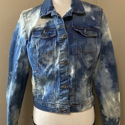 NEW LOOK Acid Wash Bleached Denim Jean Jacket Button Front Girls Size L