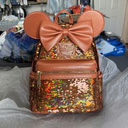 Loungefly Disney Minnie Mouse Orange Peach Punch Sequined Mini Backpack