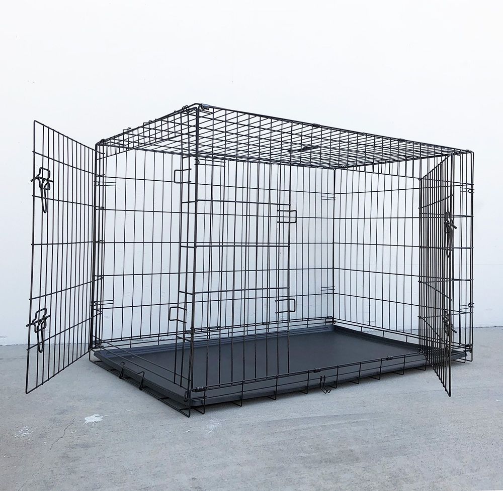 $70 (New) Folding 48” dog cage 2-door pet crate kennel w/ tray 48”x29”x32”