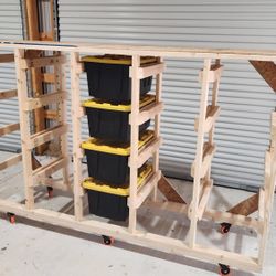 20 bin/tote GARAGE storage rack WHEELS and top SHELF INCLUDED!