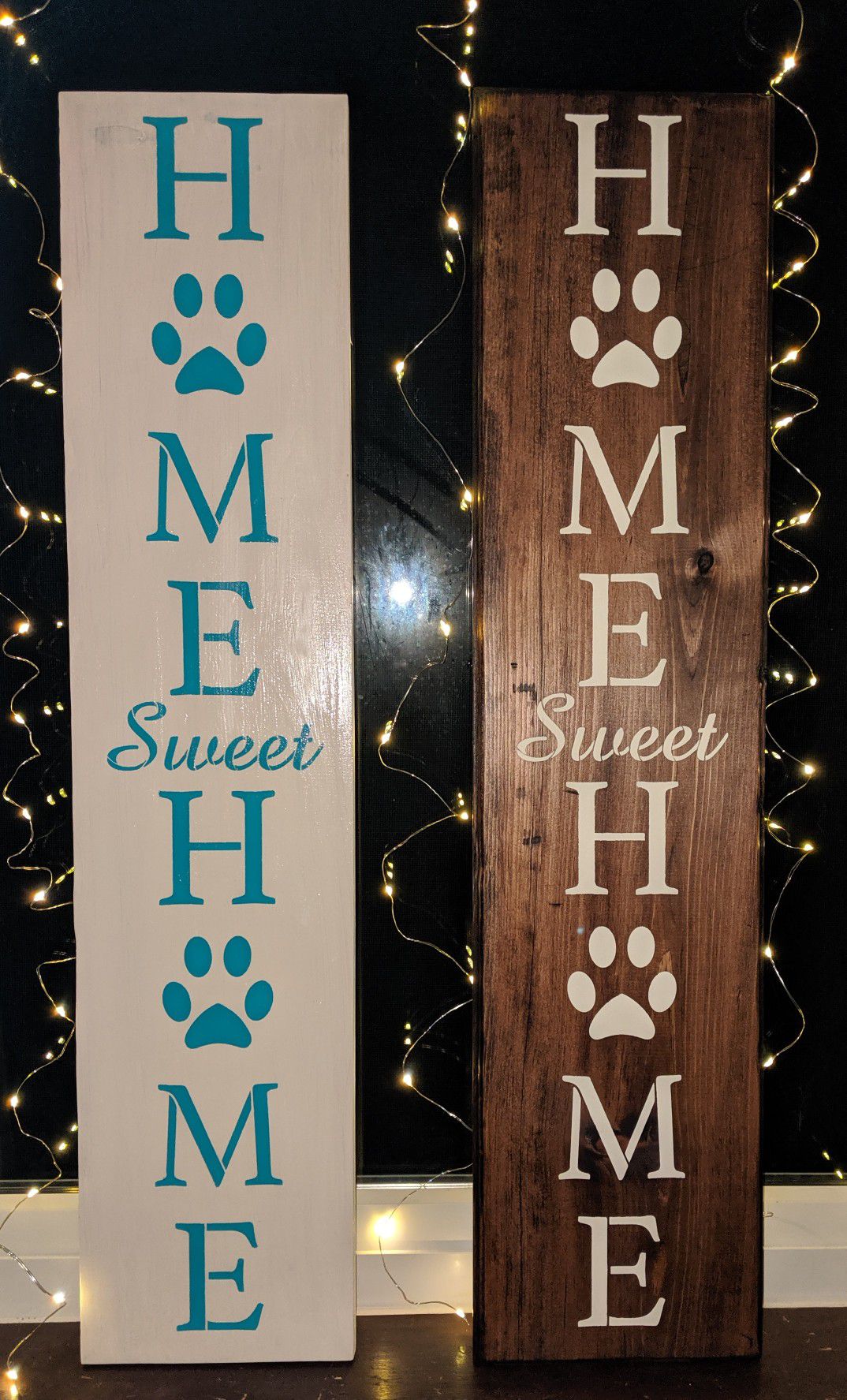 Home Sweet Home- Wood Sign With Paws Prints- Country Decor- 35"H x 7 1/2"W
