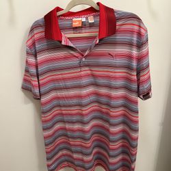 Men’s puma golf polo red white blue stripe size XXL