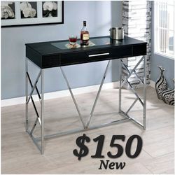 Contemporary Metal 1-Drawer Bar Wine Table In Black With Chrome Legs