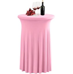 Fhberni 1 Pack Pink Spandex Stretch Round Table Covers With Skirt - 32x43 Inch Fitted Elastic Cocktail Tablecloth For High Top Bar, Party & Wedding De