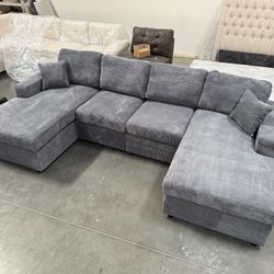 New Grey 120”L Double Chaise Sectional Sofa, Corduroy Sectional, U-Shaped Sectional, Grey Sectional With Chaise, Soft Plush Sectional,Sofa,Sectional C