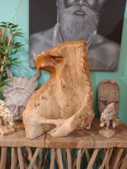 Hand Carved Wooden Eagle Sculpture