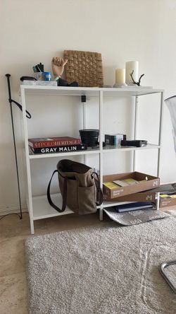 Shelf Unit White Metal Glass