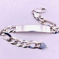 Sterling Silver Figaro Link Bracelet W/ ID Stamped 925