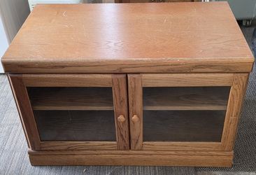 Oak Finish TV Stand / Media Cabinet with Glass Doors