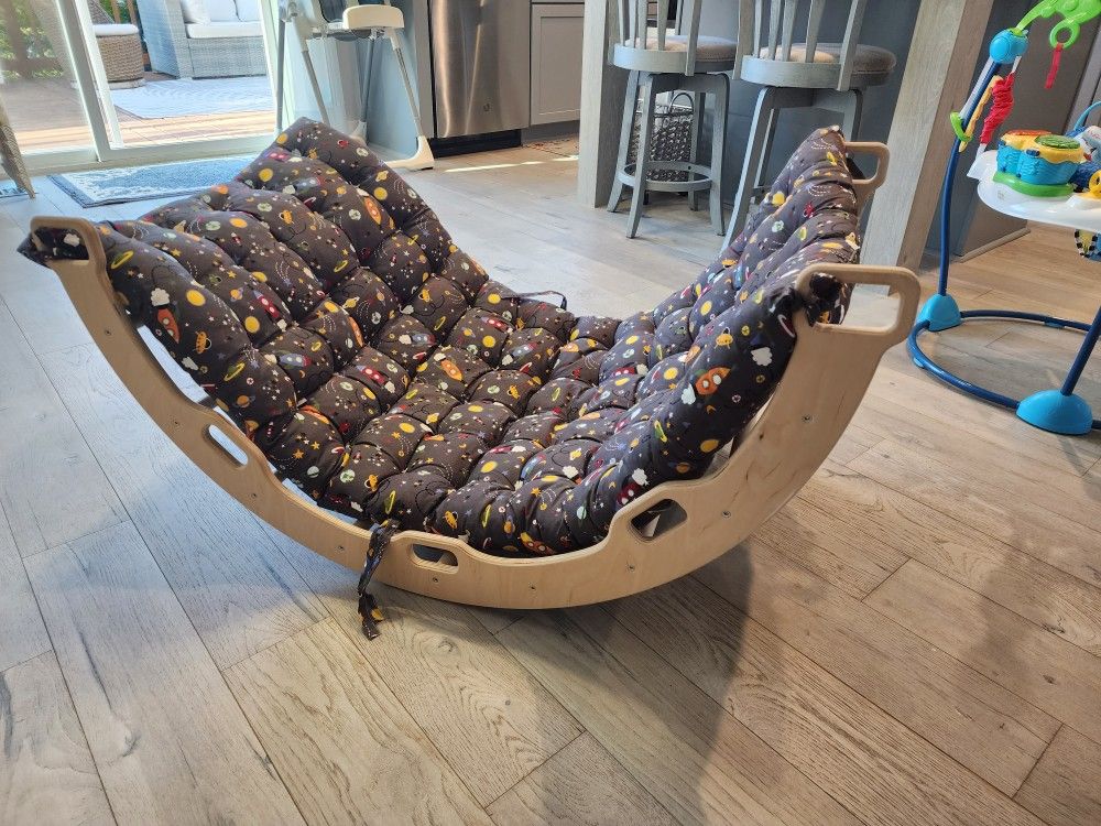 Wood climbing and rocking toy