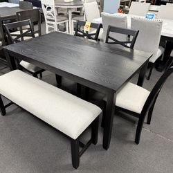 6PC Black Dining Table Set