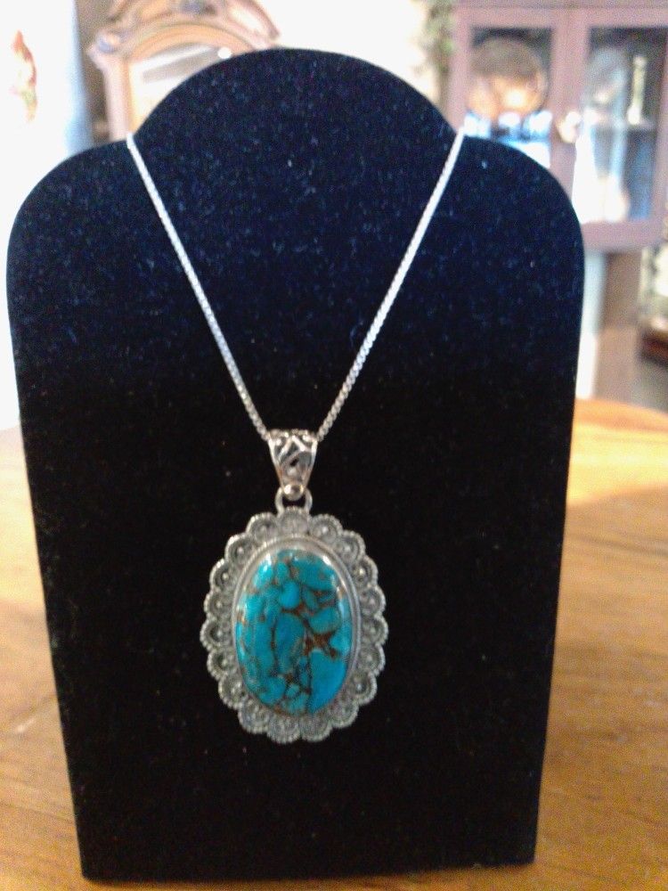 Sterling And Turquoise Pendant Necklace Valentine's Day