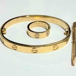 Set 18k Gold Love Bracelet And Ring Unisex Gift