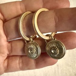 Gold Tone Hoop Charm Earrings 