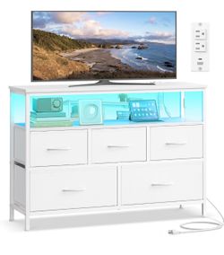 SONGMICS BELLAH Collection - Dresser for Bedroom with App-Controlled LED Lights and Charging Station, Chest of Drawers, TV Stand, 5 Drawers, Shelf, Mo