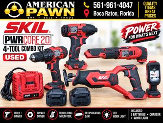 SKIL PWRCore 20 4-Tool Combo Kit Drill Impact Saw Multi-Tool 2 Batteries Charger
