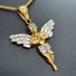 Jewelry 10k hollow two tone yellow gold religious mystic angel Pendant charm