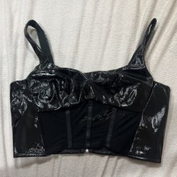 Faux Black Leather Mesh Crop Top