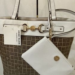 Anne Klein Horsebit White & Brown Tote . New With Tag