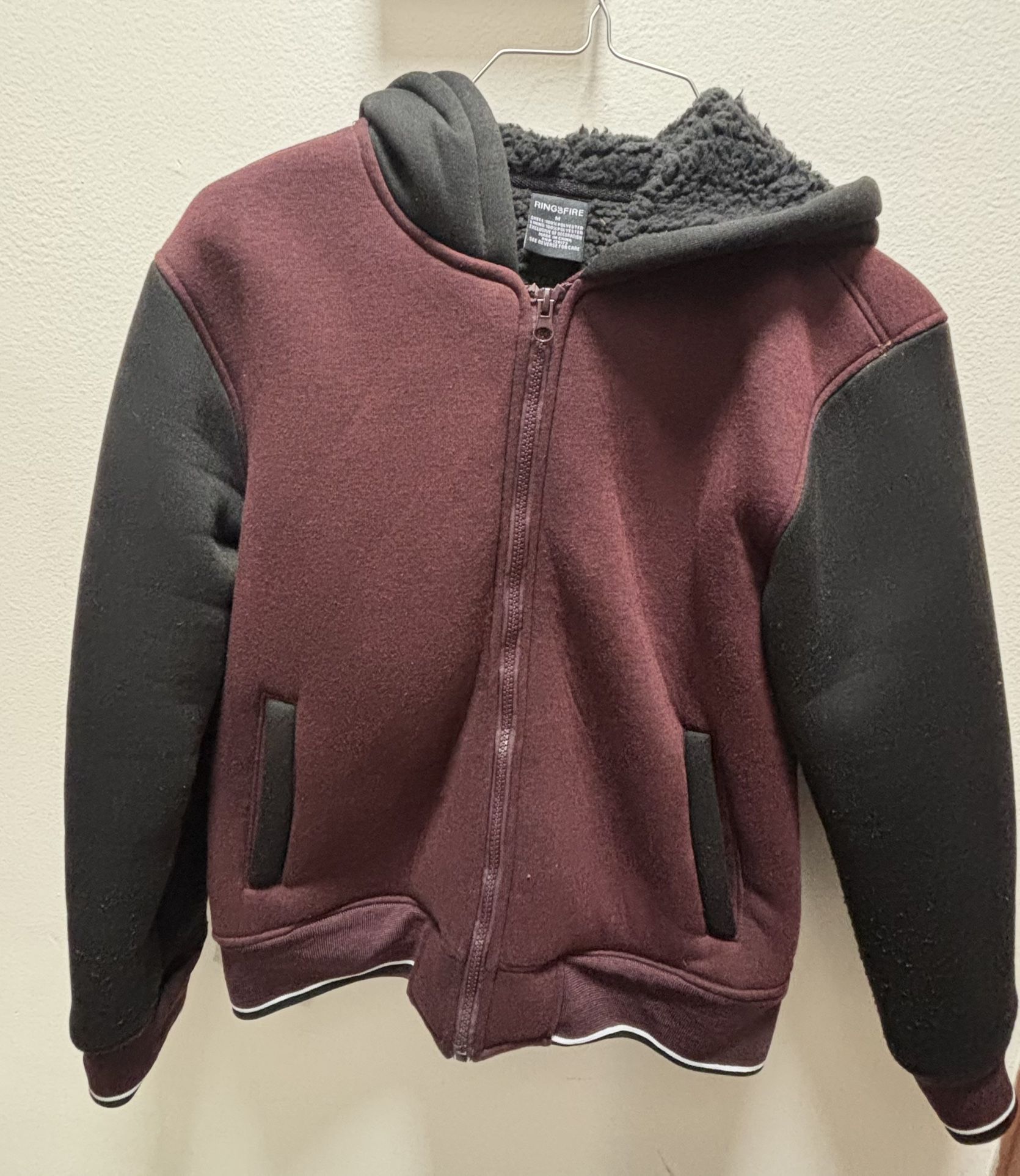 Ring of Fire boy's sherpa-lined, two-tone zip-up varsity jacket