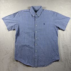 Vintage Ralph Lauren Polo Shirt Men’s L Blue Custom Fit Plaid Short Sleeve #1352